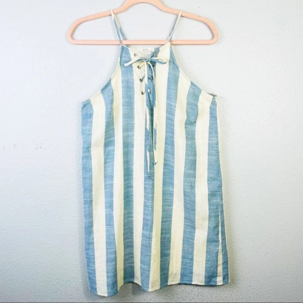 LELIS Vertical Ivory Blue Striped Dress‎ Size Medium
